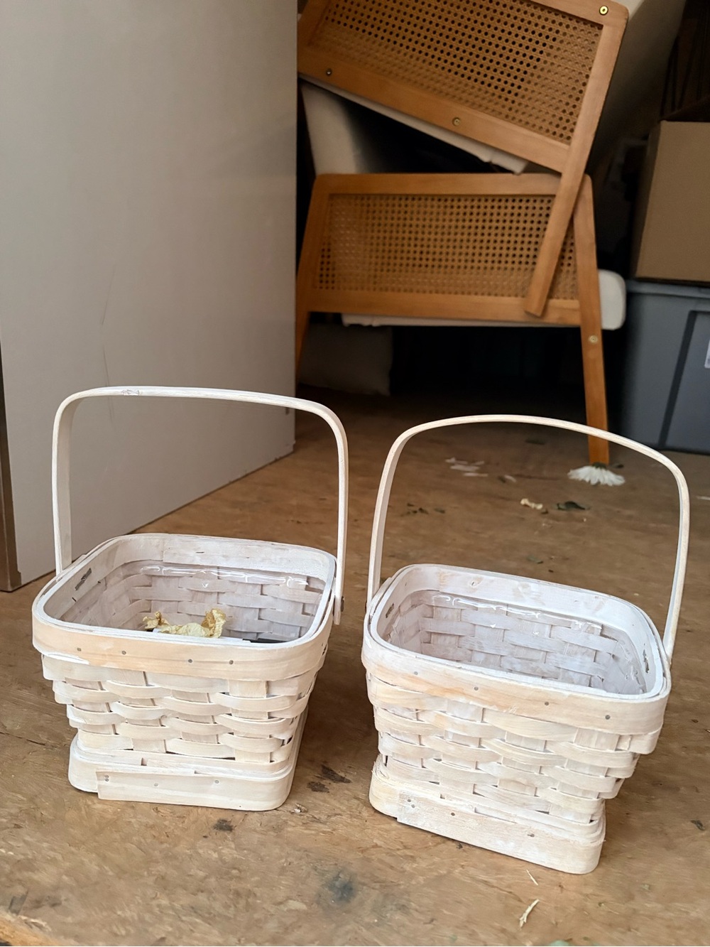 Wedding - White Flower Girl Baskets (Set of 2)